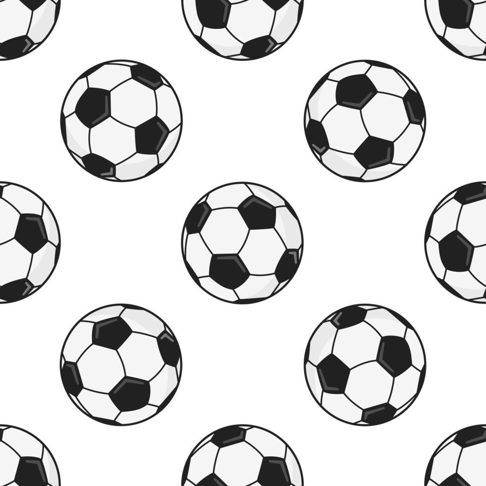 Patrón sin fisuras con balones de fútbol hexagonales en blanco y negro ilustración de vector de diseño de estilo plano aislado sobre fondo blanco. fútbol deporte popular juego y símbolo de la pelota.