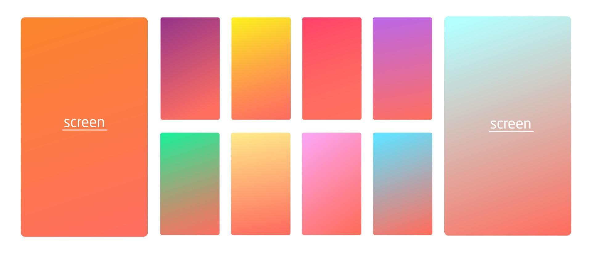 Vibrant and soft pastel gradient smooth color background set for devices, pc and modern smartphone screen soft pastel color backgrounds vector ux and ui design illustration.