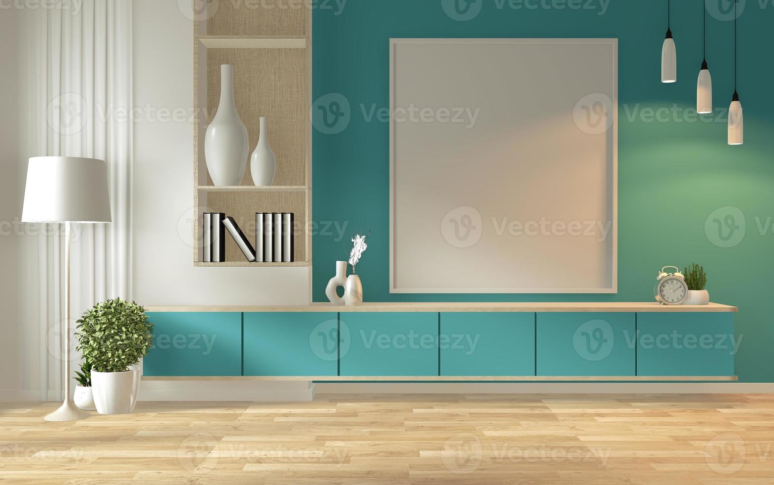 Tv shelf in mint room modern tropical style - empty room interior - minimal design. 3d rendering photo