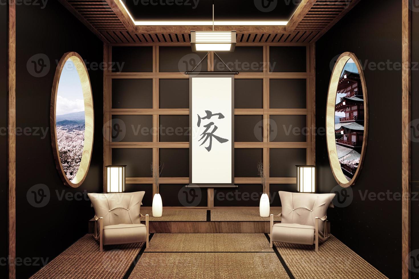 Diseño de habitación japonesa estilo zen. Representación 3d foto