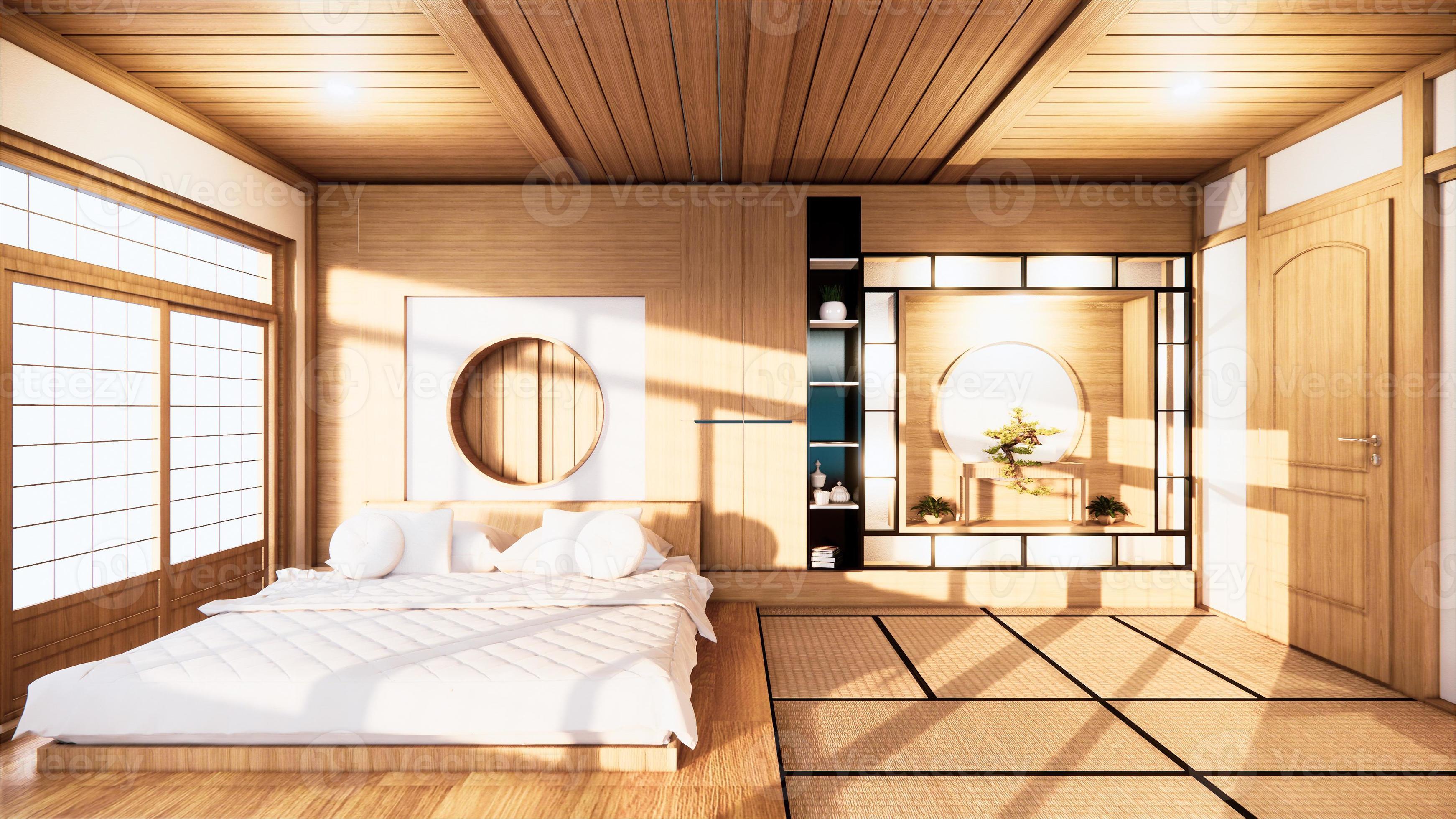 Home Interior Wall Mock Up With Wooden Bed In Bedroom Minimal Design 3d Rendering Stock Photo At Vecteezy