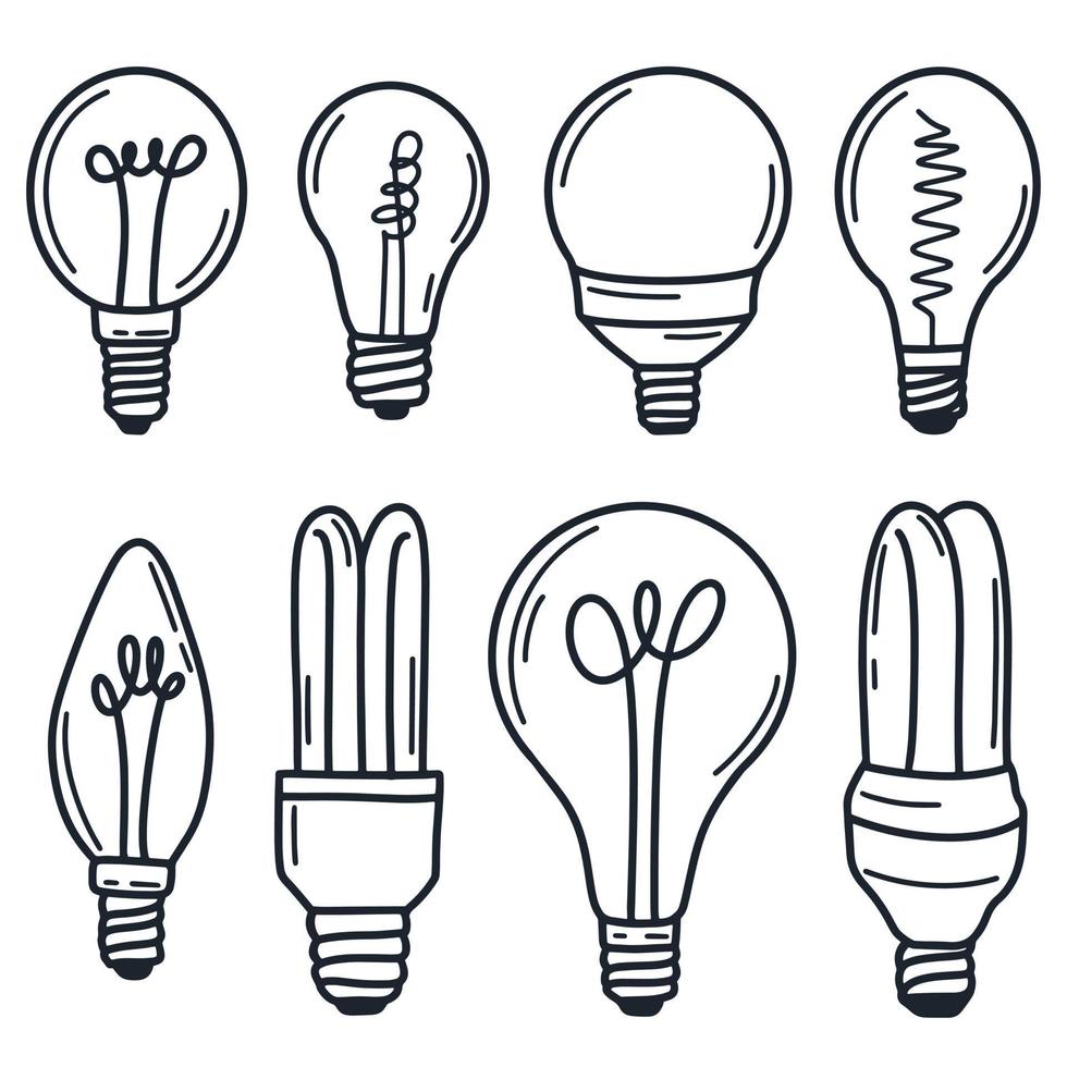 Lightbulb set hand drawing doodle vector