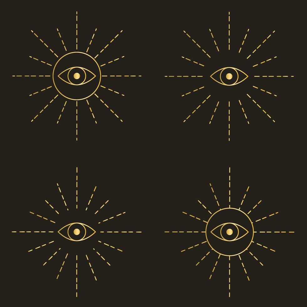 Set of magic eyes with golden lines vector illustration