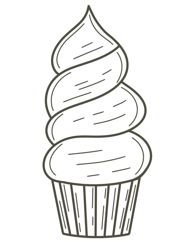 Pastel con mucha crema en estilo doodle objeto aislado vector