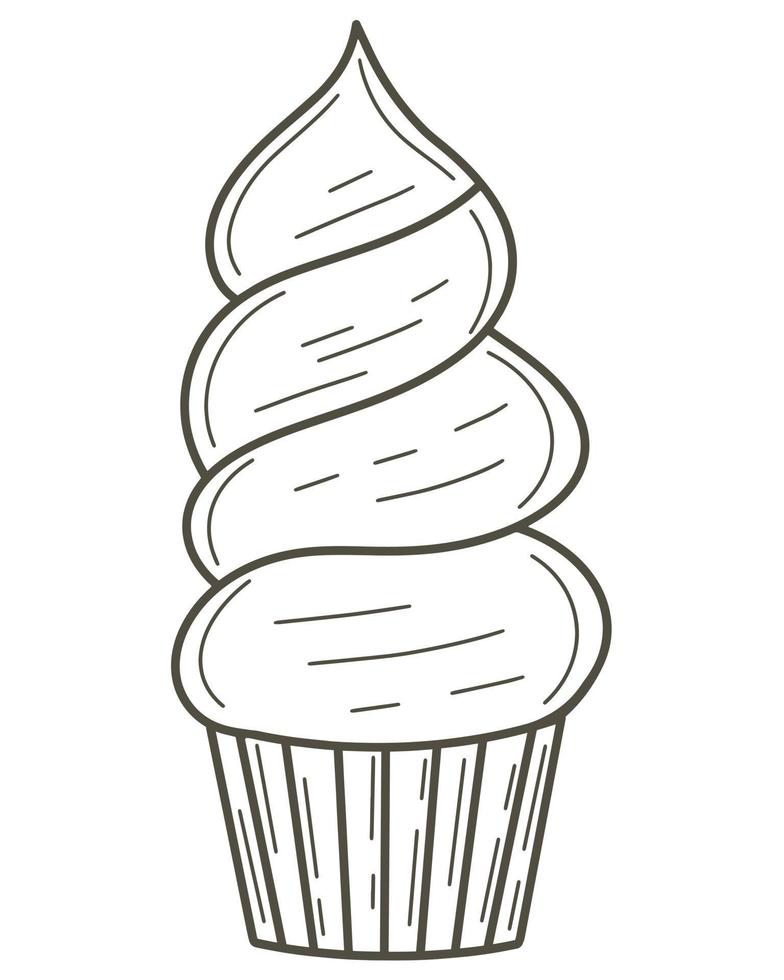 Cake with lots of cream in doodle style isolated object vector