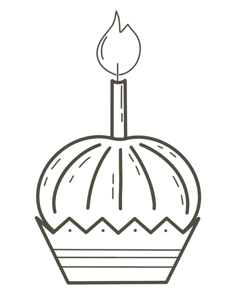 Cake with candle in doodle style isolated object vector