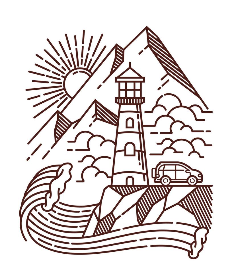 Lighthouse view line illustration. hand drawn vector
