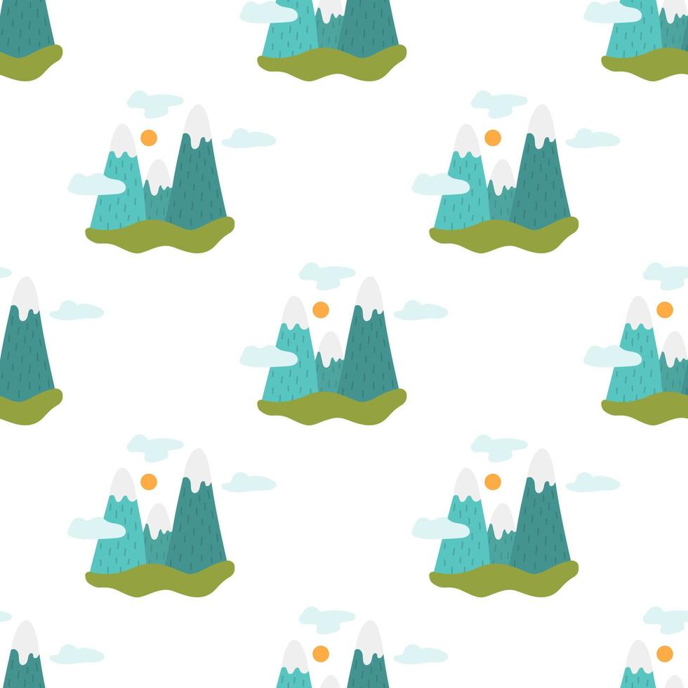 Mountains with clouds, vector seamless pattern in flat style