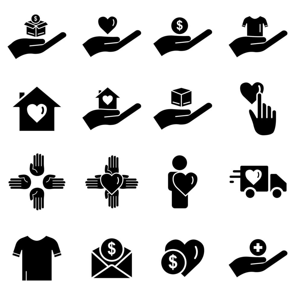 charity icon set. charity symbol, donation, humanity. Editable stroke. Design template vector