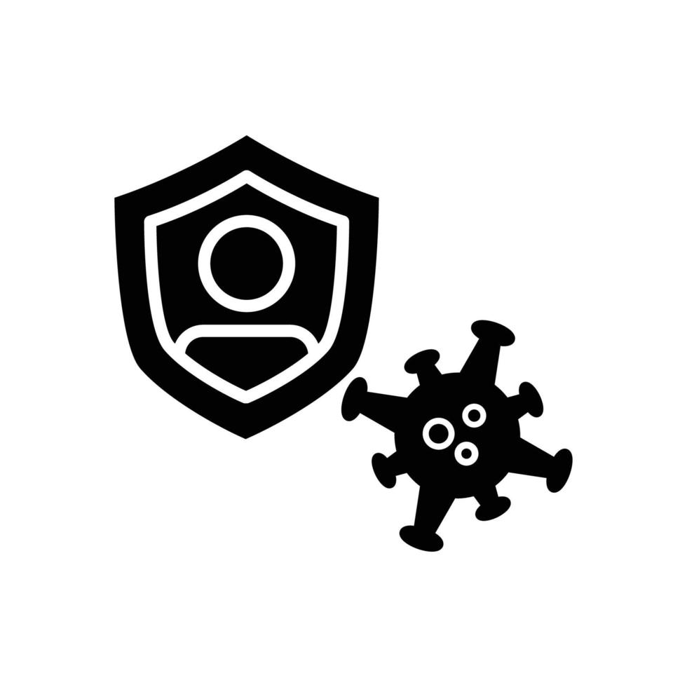 icono de escudo con personas y virus. protección corona virus. simple ilustración. trazo editable. vector de plantilla de diseño