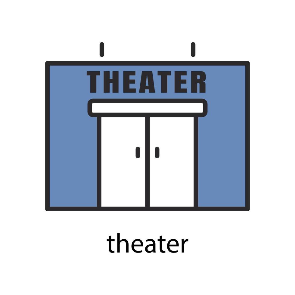 icono de edificio de teatro. diseño de color de línea de dos tonos. el icono se puede utilizar para icono de aplicación, icono web, infografía. trazo editable. vector de plantilla de diseño