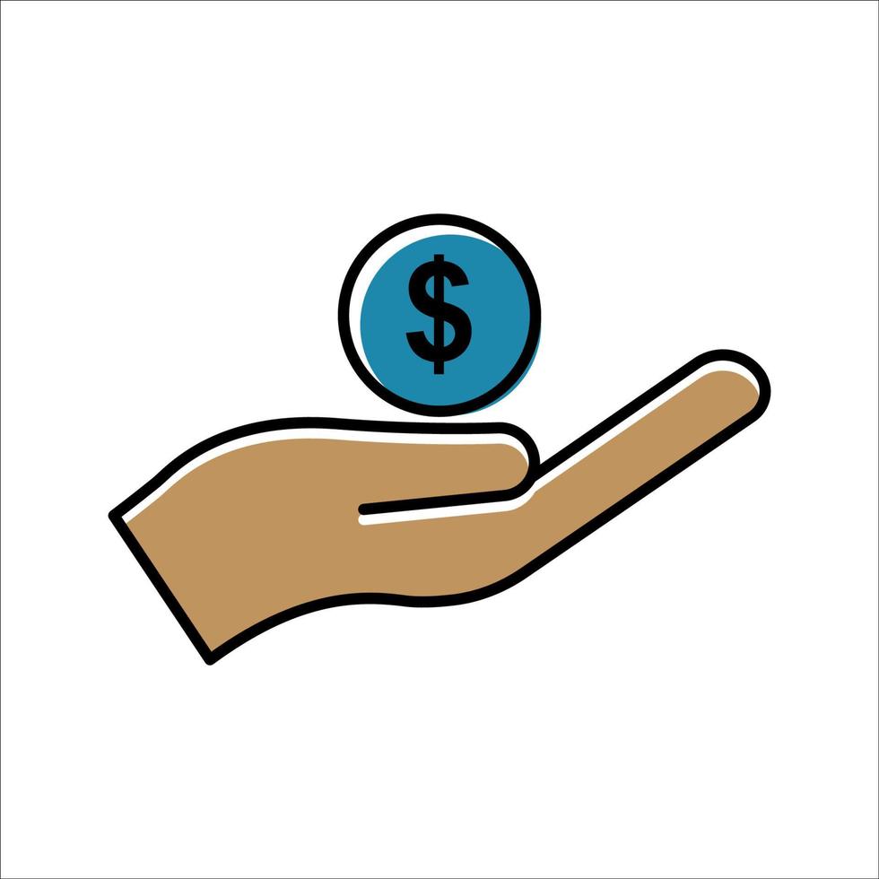 icono de color lineal de mano con dólar. símbolo de caridad, donación, humanidad. trazo editable. vector de plantilla de diseño