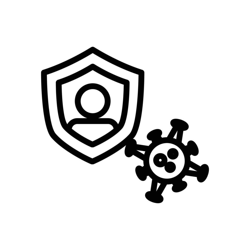 icono de línea de escudo con personas y virus. protección corona virus. estilo de icono de línea. simple ilustración. trazo editable. vector de plantilla de diseño