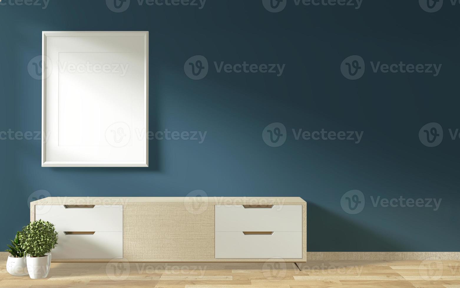 Tv cabinet in zen modern empty room janapese minimal designs, 3d rendering photo