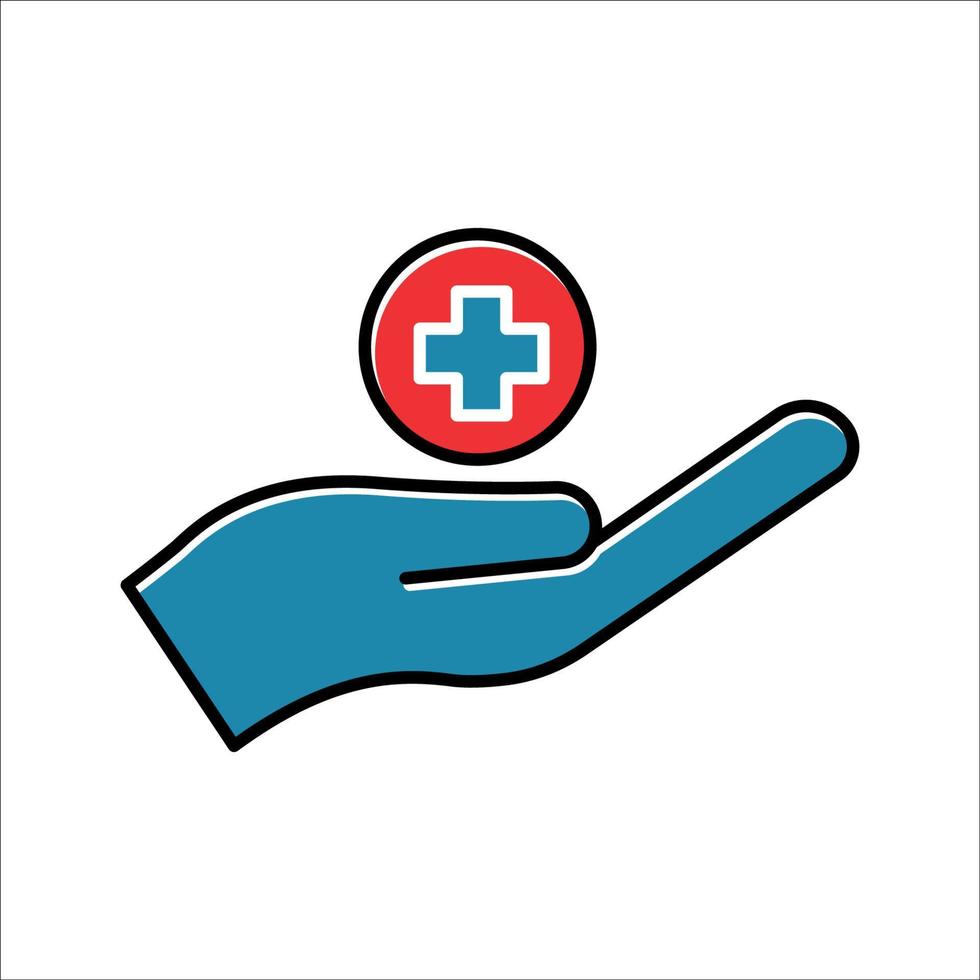 icono de color lineal de mano con salud. símbolo de caridad, donación, humanidad. trazo editable. vector de plantilla de diseño
