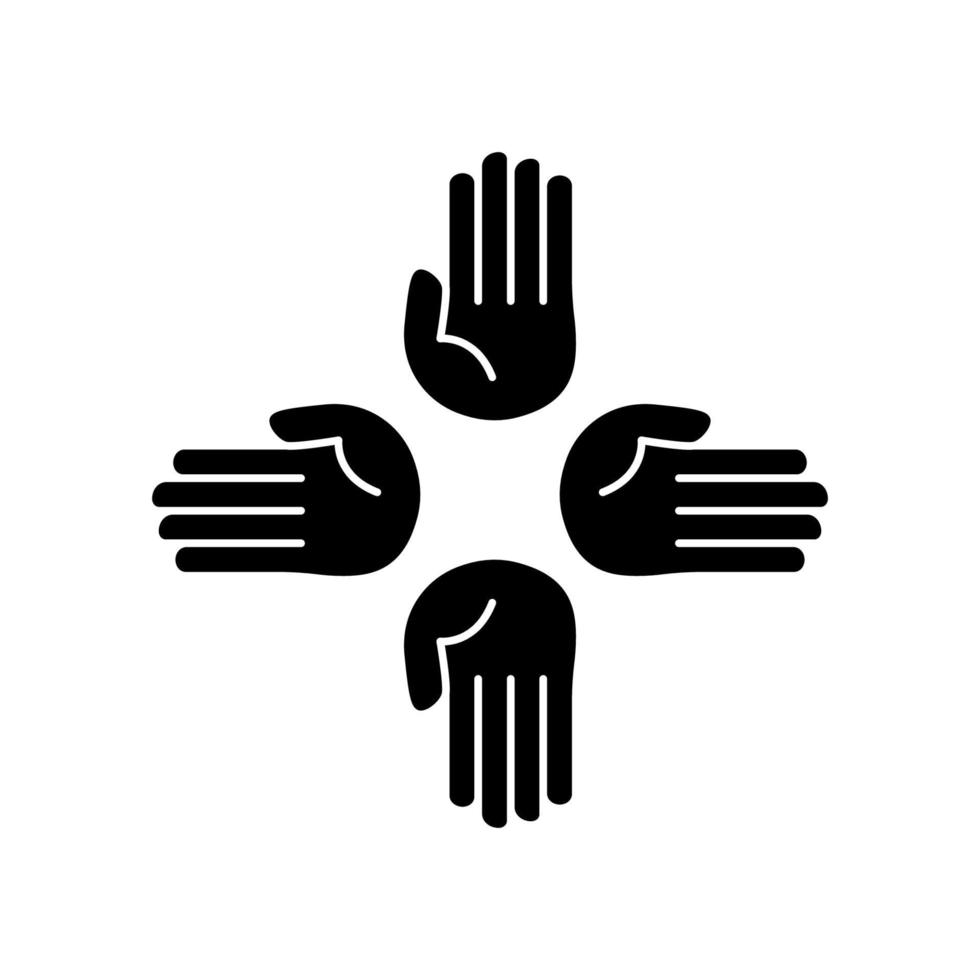 Four hands icon. charity symbol, donation, humanity. Editable stroke. Design template vector