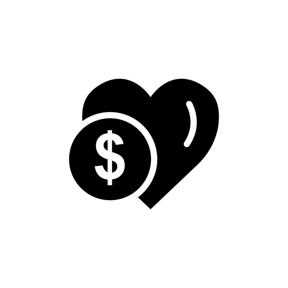 heart icon with dollar. charity symbol, donation, humanity. Editable stroke. Design template vector