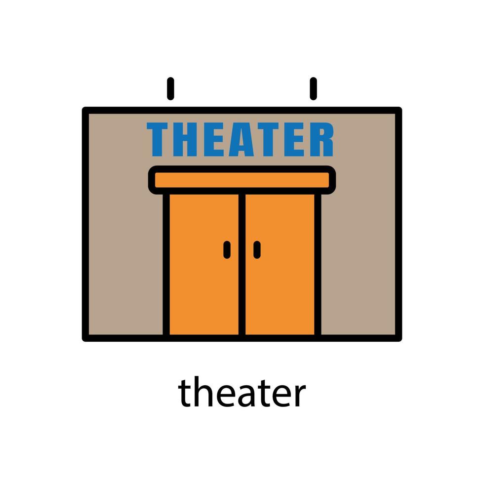 Theater building lineal color icon. Editable stroke. Design template vector