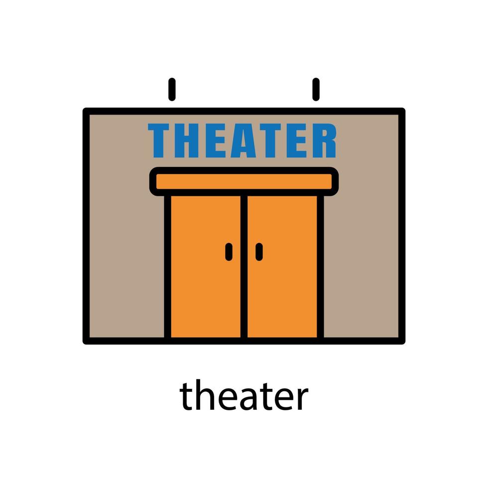 edificio de teatro icono de color lineal. trazo editable. vector de plantilla de diseño