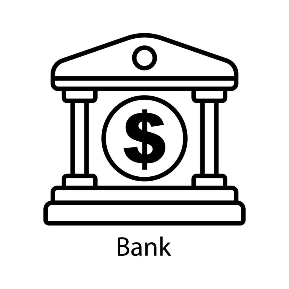Bank building line icon. Editable stroke. Design template vector