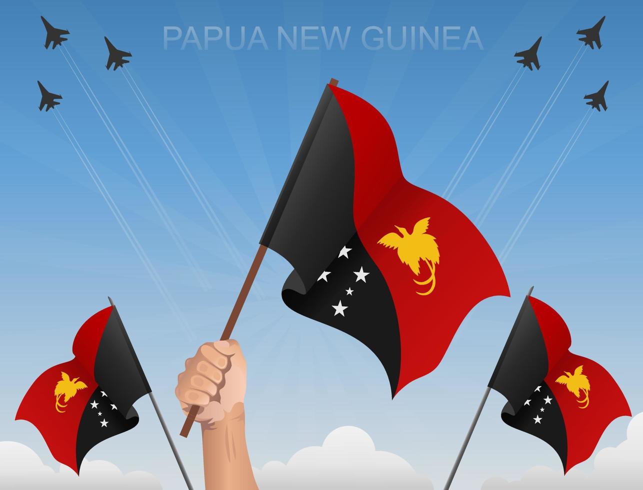Papua New Guinea flags Flying under the blue sky vector