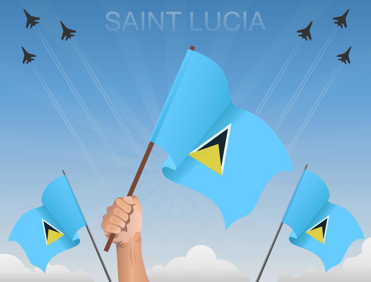 Saint Lucia flags Flying under the blue sky vector