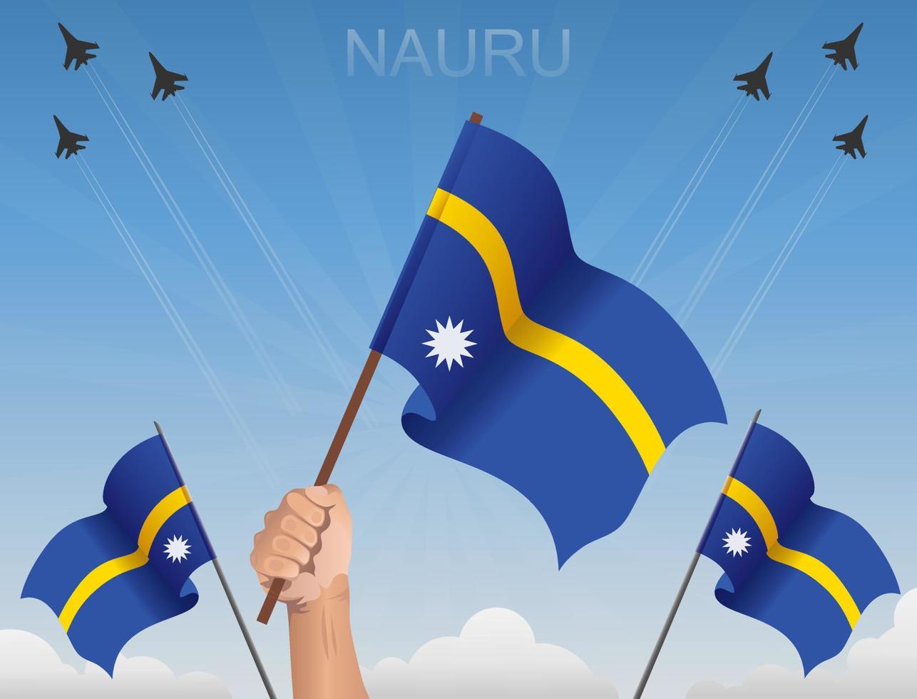 Nauru flags Flying under the blue sky vector