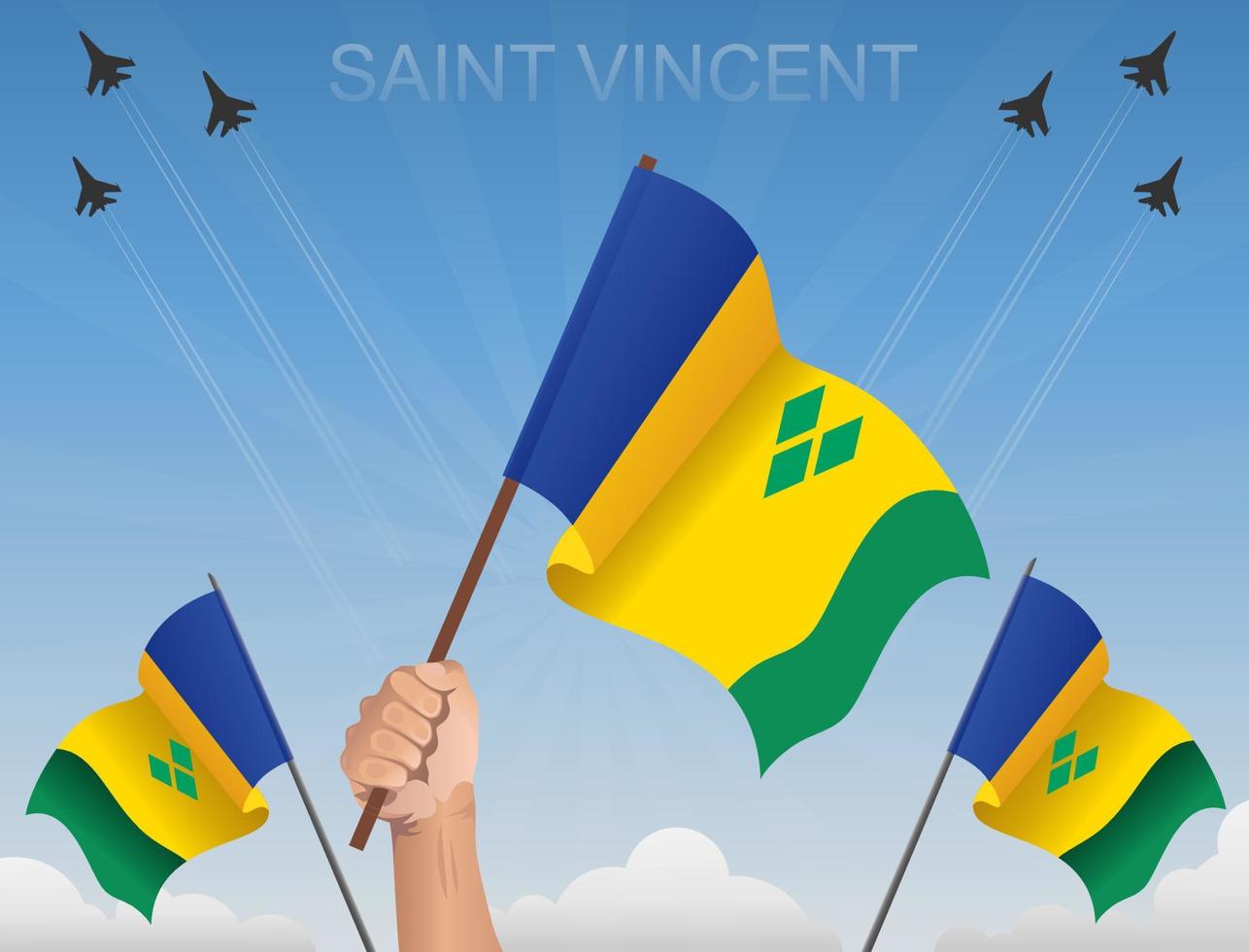 Saint vincent flags Flying under the blue sky vector