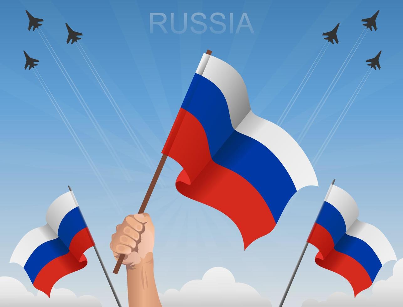 Russian flags Flying under the blue sky vector