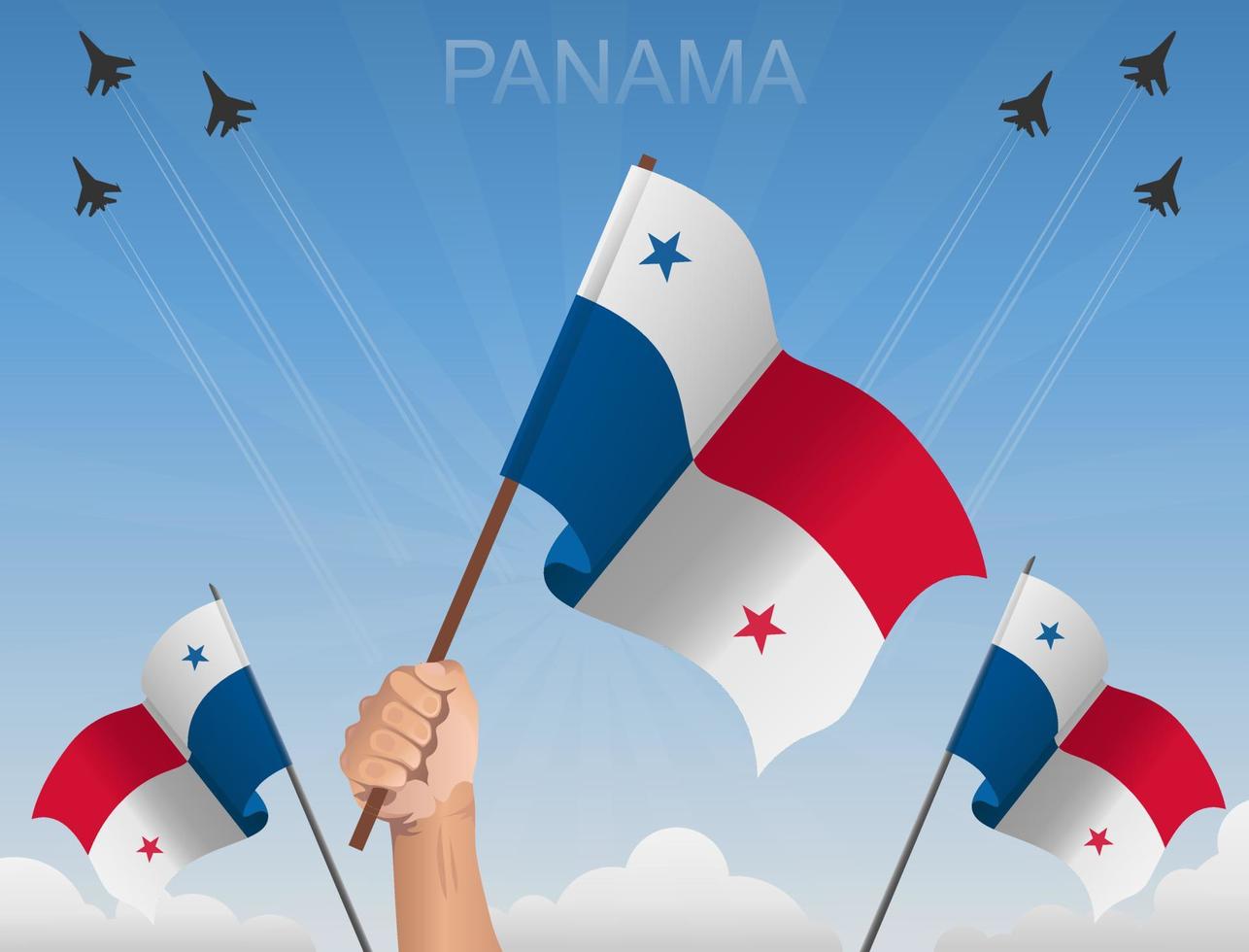 banderas de panamá bajo el cielo azul vector