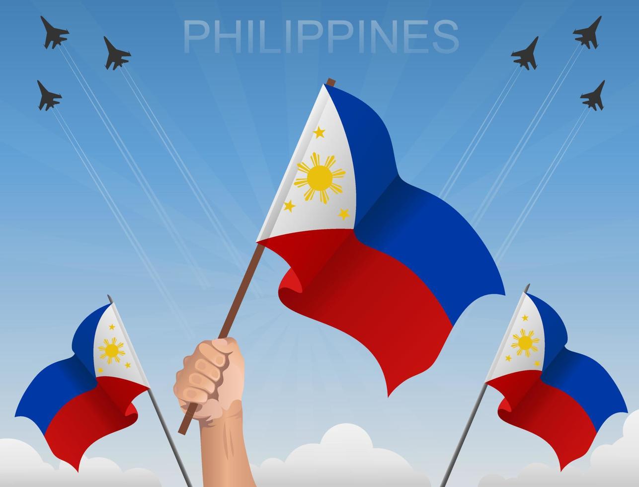 banderas de filipinas ondeando bajo el cielo azul vector