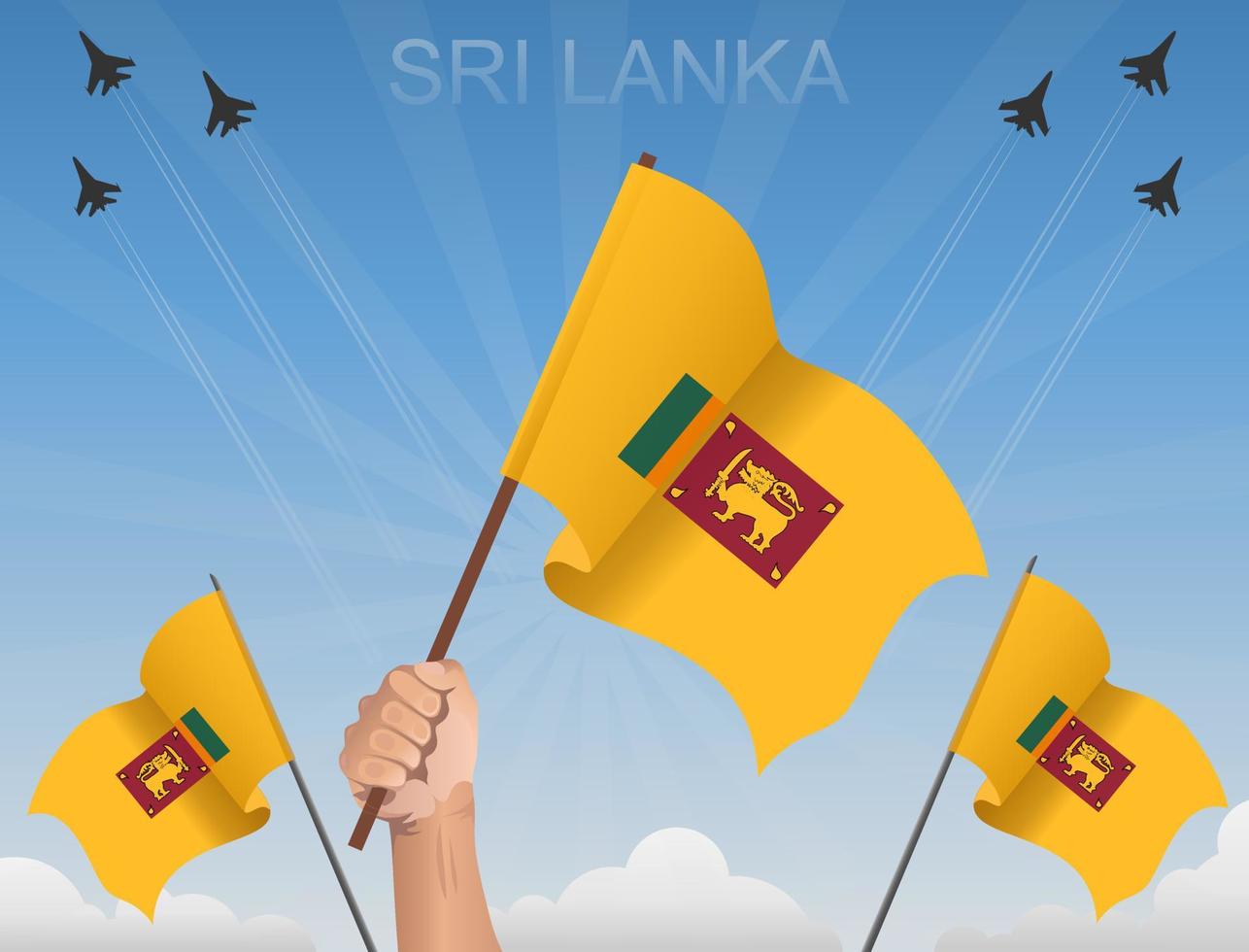 banderas de sri lanka ondeando bajo el cielo azul vector