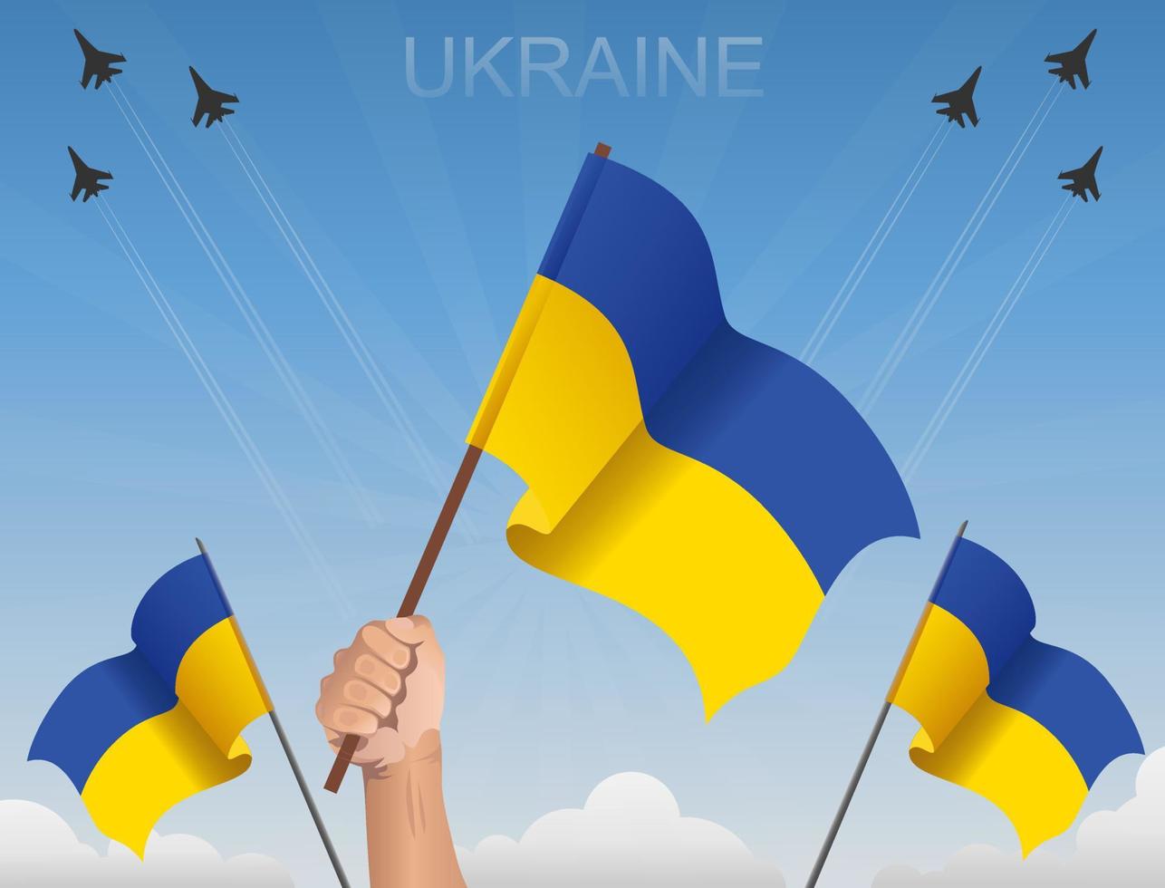 Ukrainian flags Flying under the blue sky vector