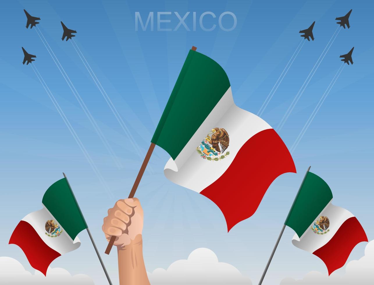 Mexican flags Flying under the blue sky vector