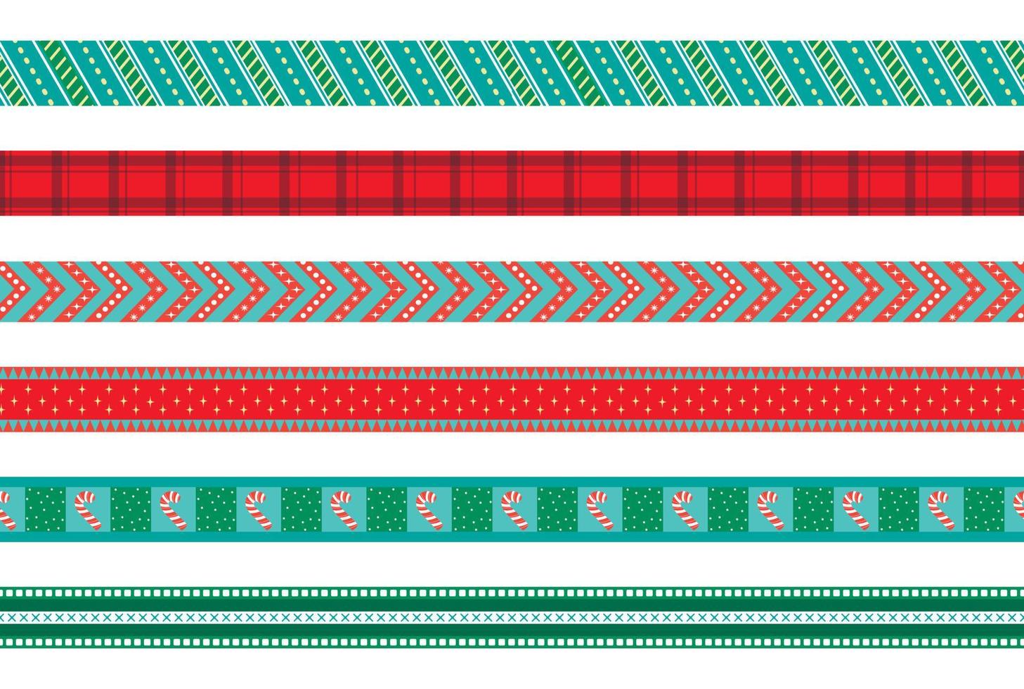 collection of seamless ribbons with Christmas ornament. geometric patterns. decorative tape, scrapbooking vector