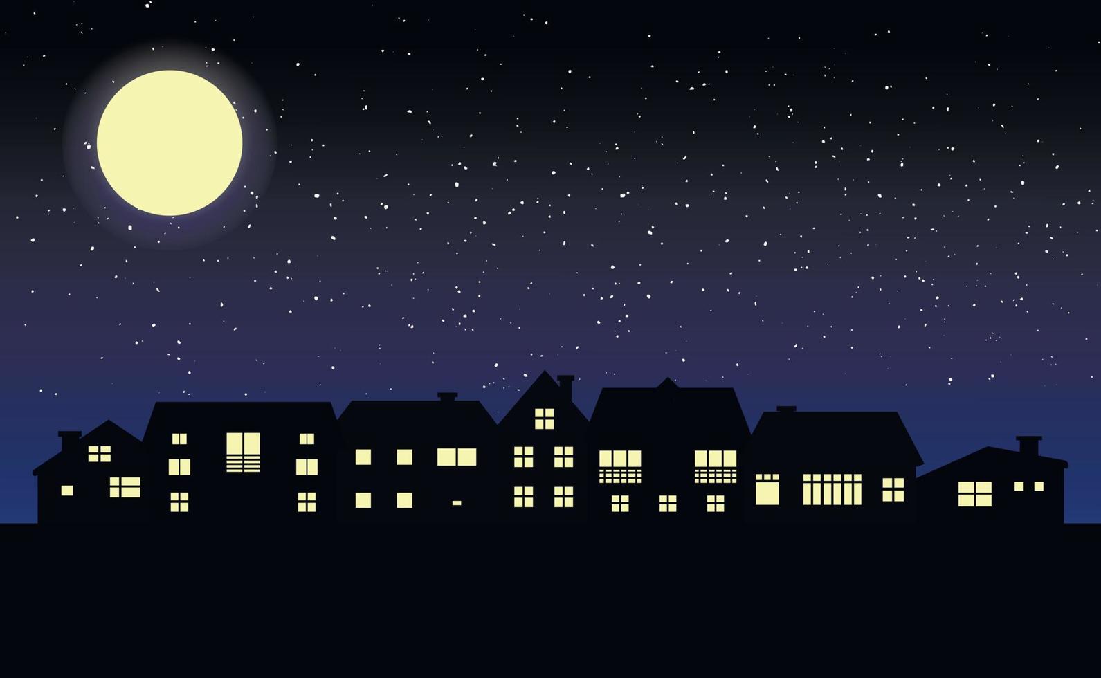 country skyline silhouette on gradient night sky background. Black houses silhouettes. Buildings icon for mobile concept and web app. Residential house property exterior view. vector