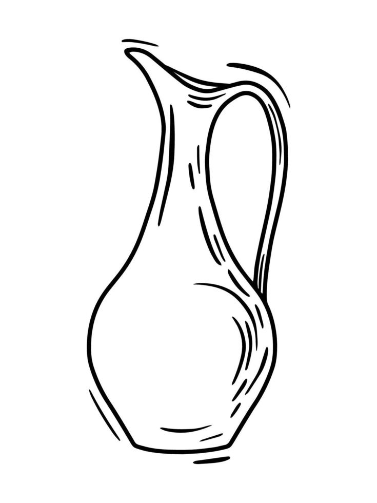 Clay wine jug with handle linear vector icon in doodle style