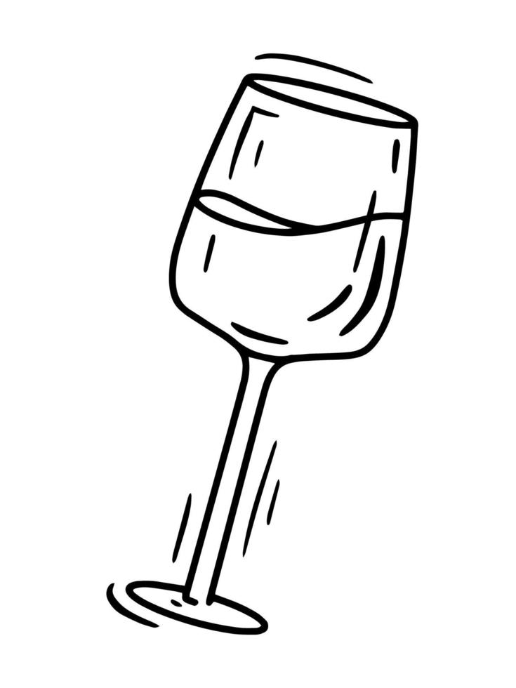 Wine glass linear vector icon in doodle style