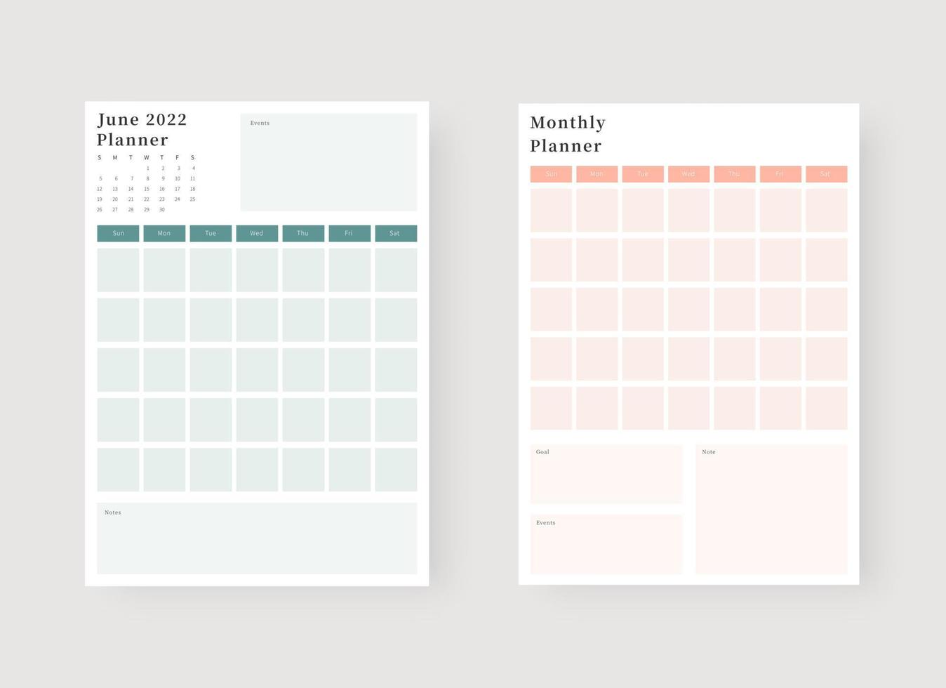 June 2022 planner template set. Set of planner and to do list. Monthly, weekly, daily planner template. Vector illustration.