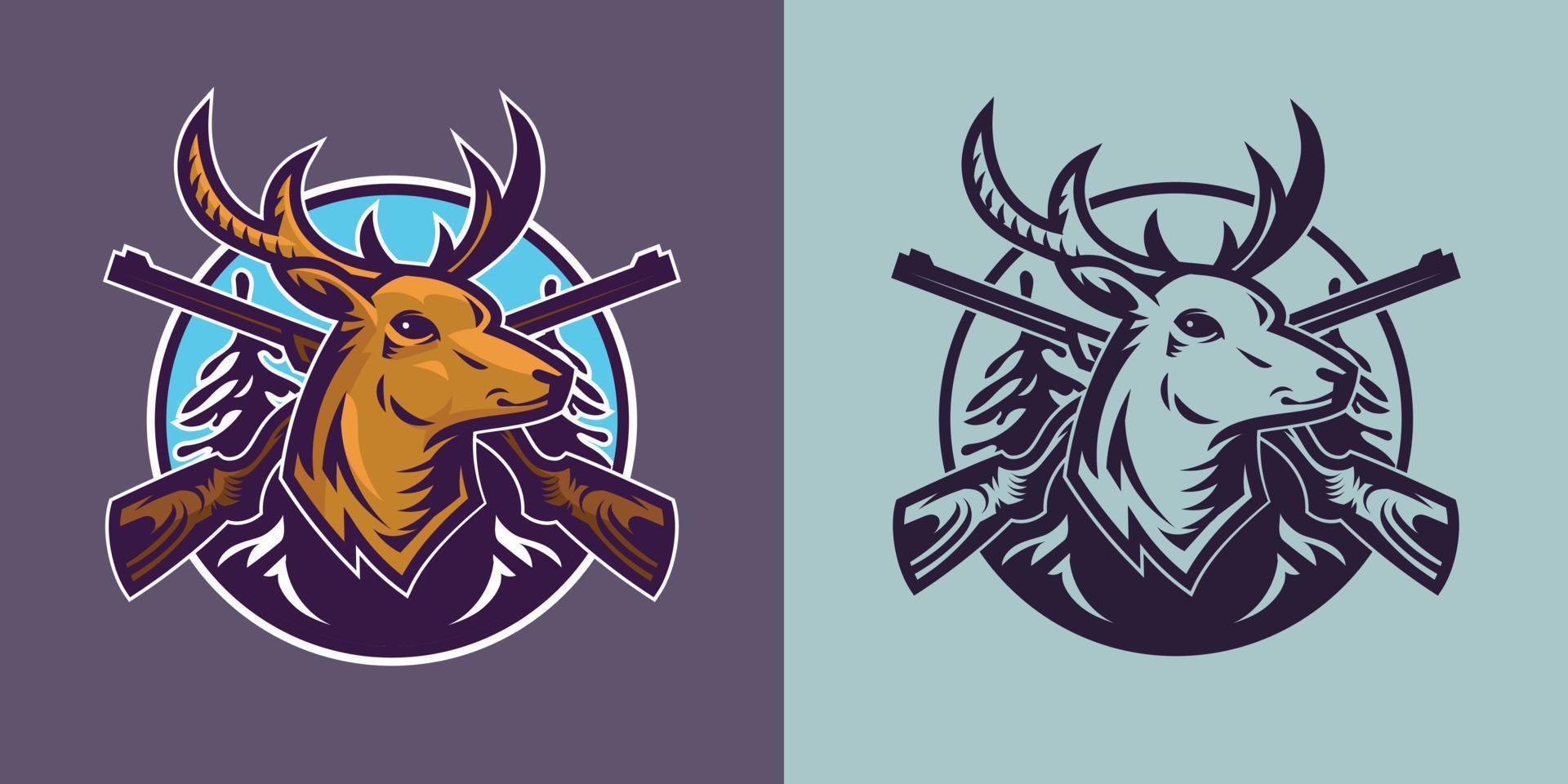Deer head with rifles in different styles. Concept art of hunting. vector