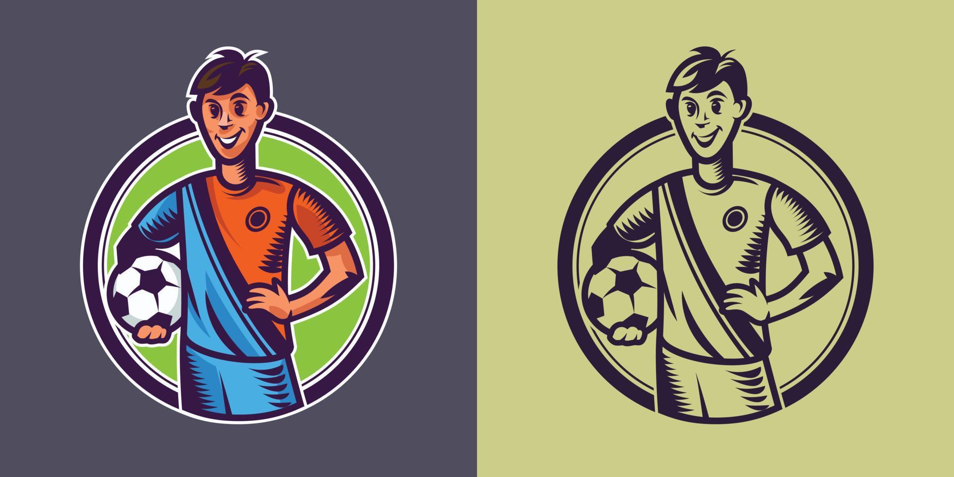 Soccer player holding ball in different styles. Football concept art. vector