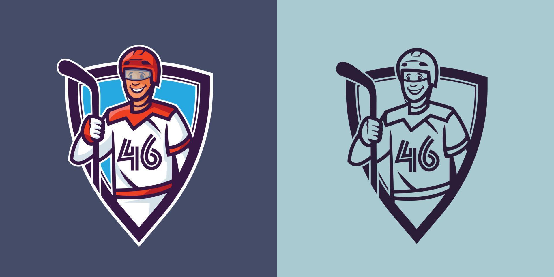 Hockey player holding stick in different styles. Sport concept art. vector