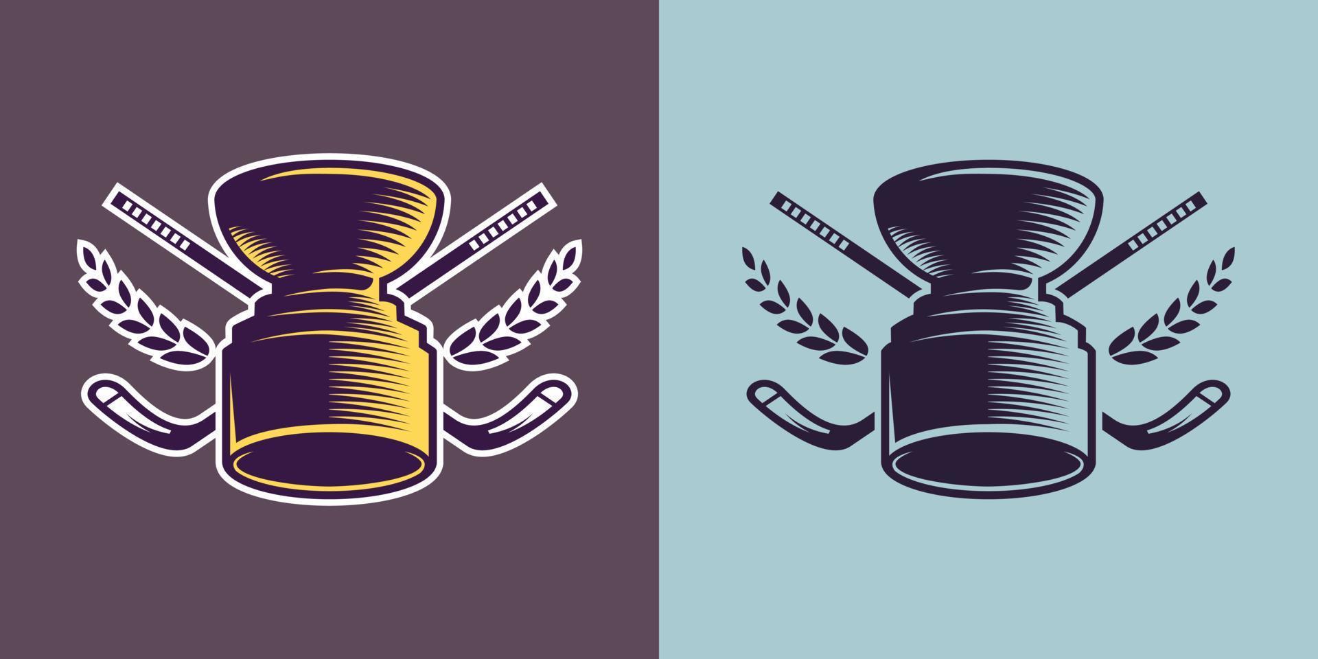 Hockey cup with sticks in different styles. Sport concept art. vector