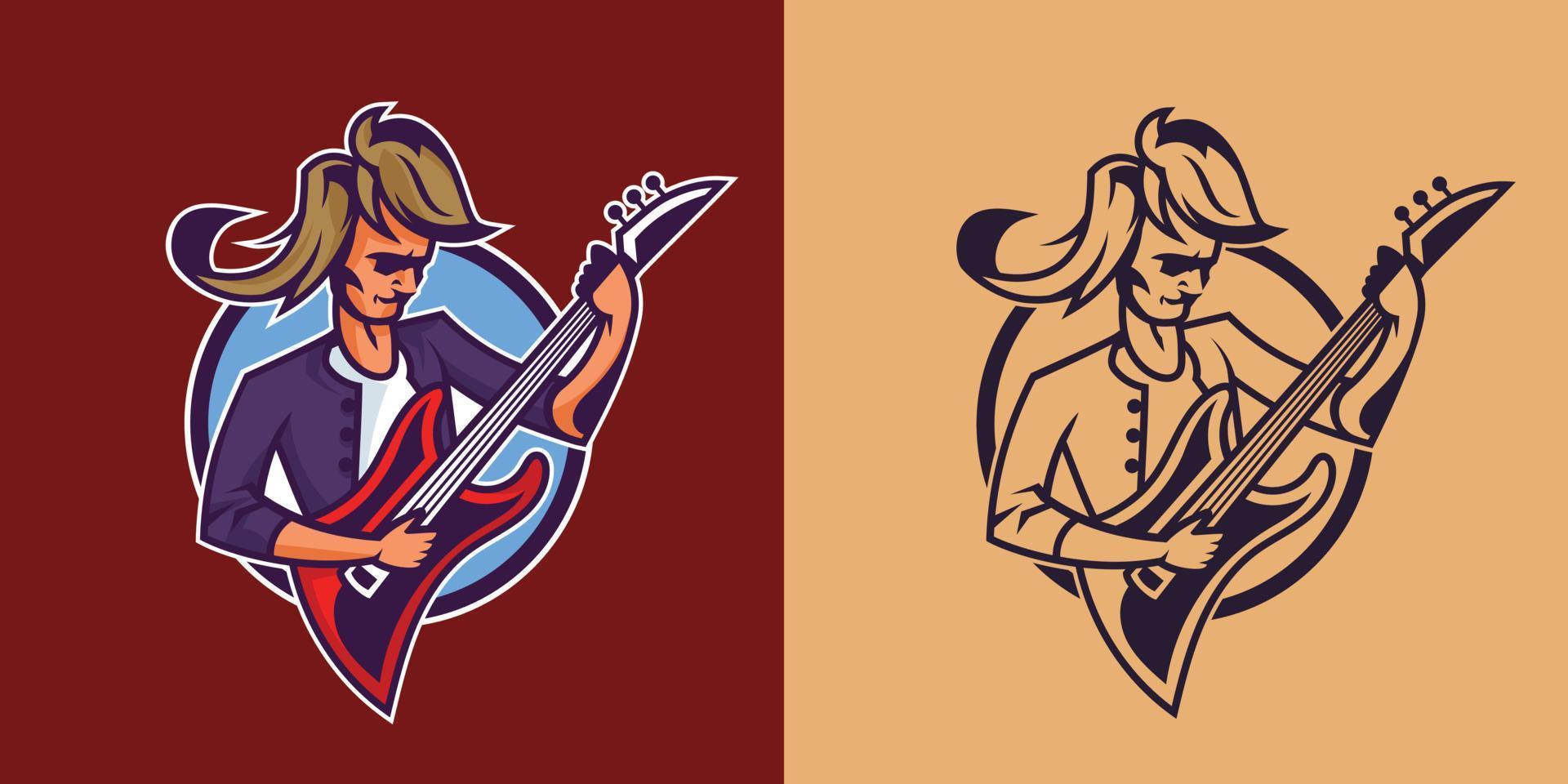 Rocker playing guitar in different styles. Concept art of rock music. vector