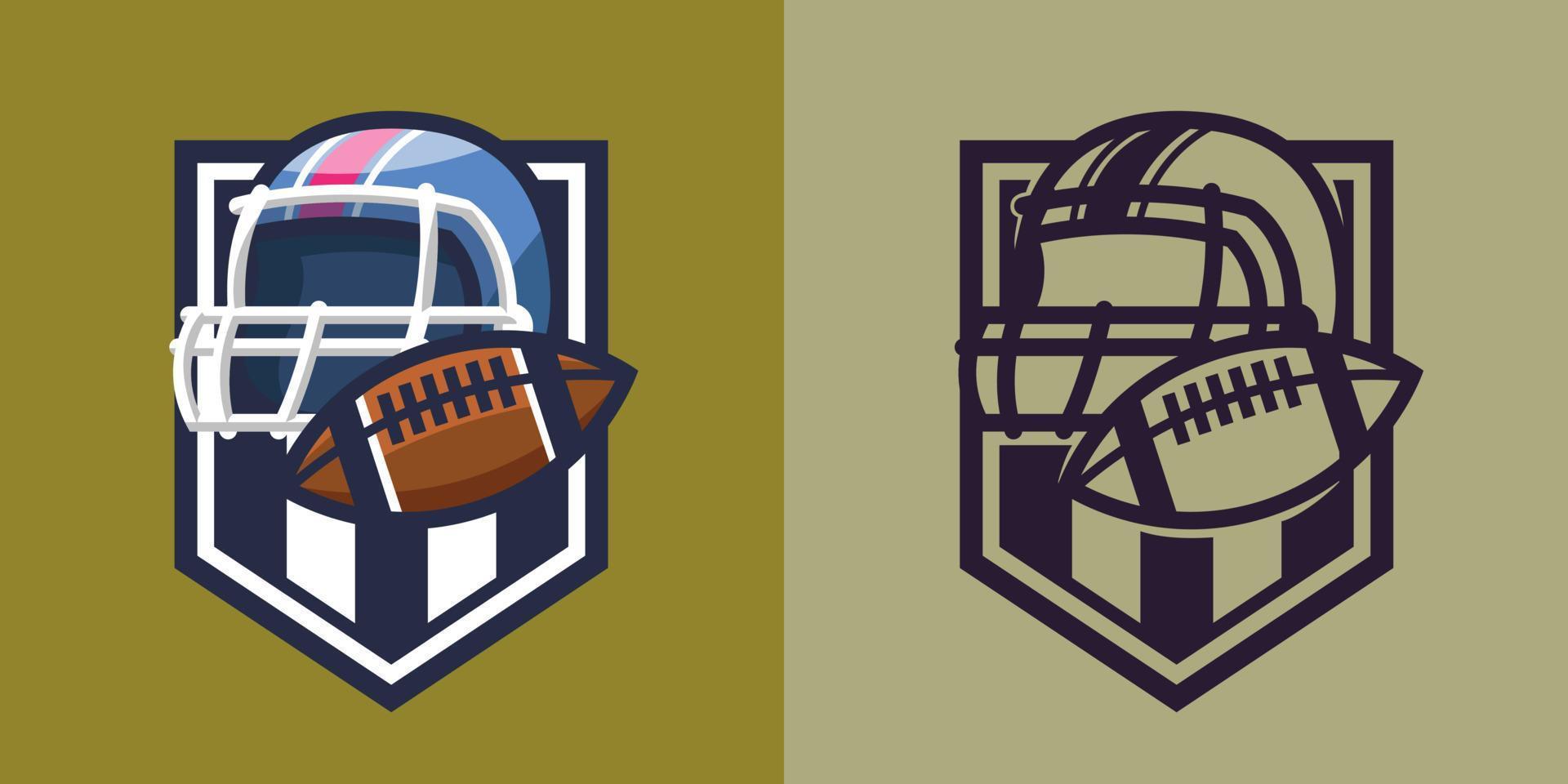 Casco de fútbol americano con balón en diferentes estilos. vector