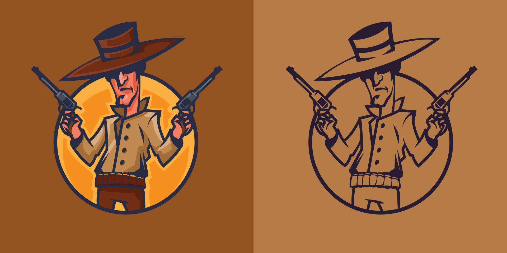 Cowboy holding revolvers in different styles. vector