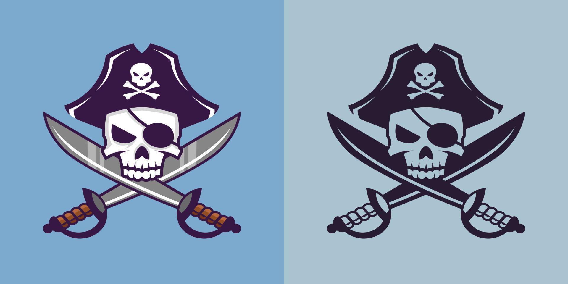 Skull with crossed sabers in different styles. vector