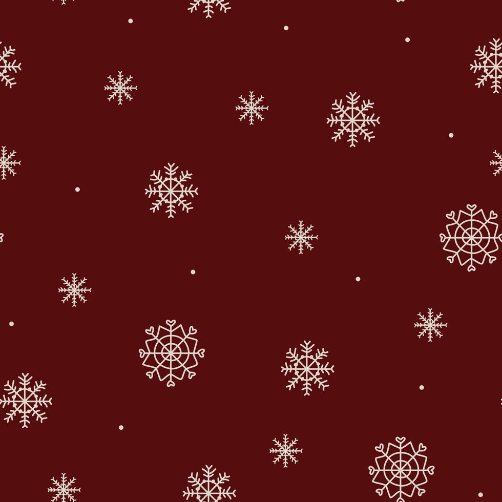 patrón rojo con líneas doodle copos de nieve blancos. textura de invierno, textiles, papel tapiz, fondo. vector