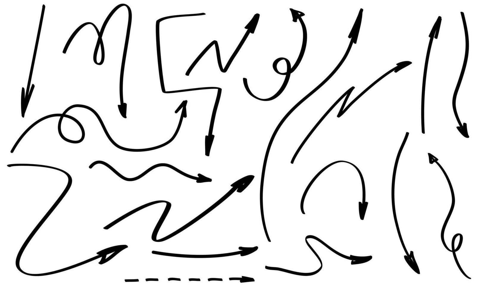Doodle flechas de línea dibujadas a mano aisladas. boceto conjunto colección aislada para oficina. vector