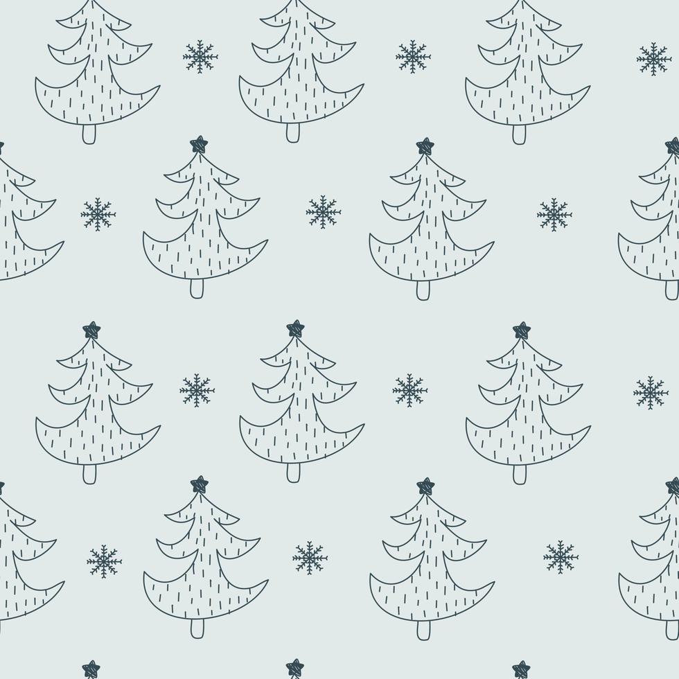 Blue pattern with stars Christmas tree lines and doodle. Winter texture, textiles, children wallpaper. vector